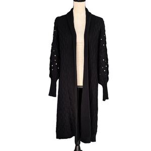 INC X-Small Long Cardigan Sweater Open Front Stretch Long Balloon Sleeves Black